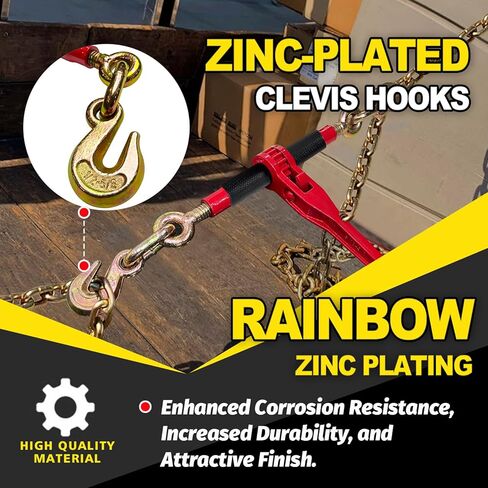 Ratchet Chain Binders 3/8'' - 1/2'' | Heavy Duty Load Binders w/Clevis Hooks | 9,200 Lbs Working Load | Compatible with G43, G70 & G80 Chains | Secure Tie Down Binder for Hauling and Towing in Kuwait