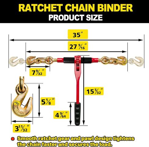 Ratchet Chain Binders 3/8'' - 1/2'' | Heavy Duty Load Binders w/Clevis Hooks | 9,200 Lbs Working Load | Compatible with G43, G70 & G80 Chains | Secure Tie Down Binder for Hauling and Towing in Kuwait