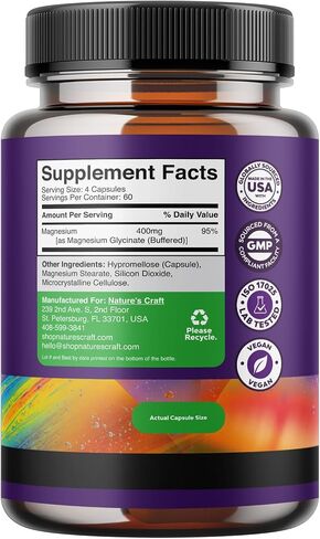 Pure Magnesium Glycinate 400mg Per Serving - Vegan High Absorption Chelated Magnesium Capsules for Women & Men with Elemental Magnesium 400mg for Mood Sleep and Relaxation Support - 30 Servings in Saudi Arabia