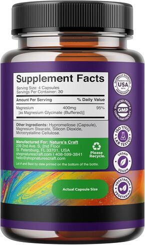 Pure Magnesium Glycinate 400mg Per Serving - Vegan High Absorption Chelated Magnesium Capsules for Women & Men with Elemental Magnesium 400mg for Mood Sleep and Relaxation Support - 30 Servings in Saudi Arabia