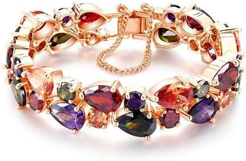 Hermosa 14K Rose Gold Plated Bracelets, Multicolor Cubic Zirconia Classic Tennis Bracelet | Rose Gold Bracelets for Women | Size 7-8 Inch in Saudi Arabia