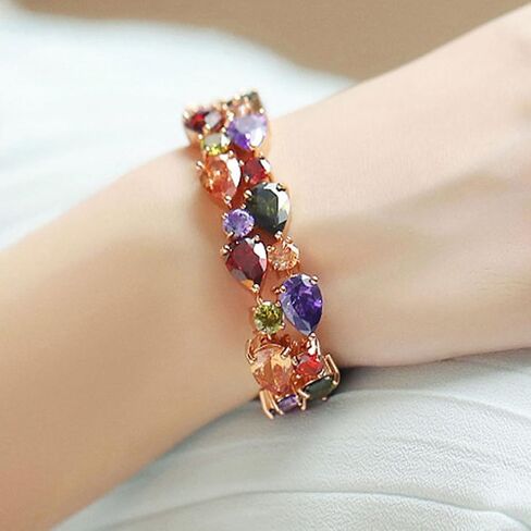 Hermosa 14K Rose Gold Plated Bracelets, Multicolor Cubic Zirconia Classic Tennis Bracelet | Rose Gold Bracelets for Women | Size 7-8 Inch in Saudi Arabia