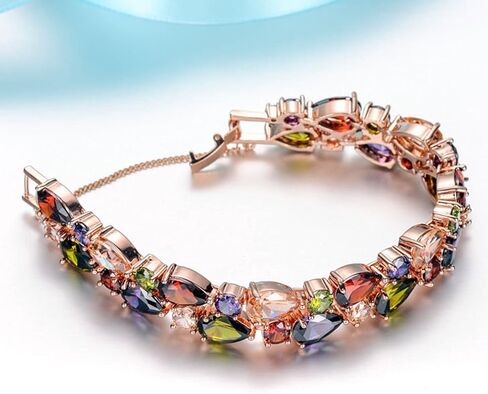 Hermosa 14K Rose Gold Plated Bracelets, Multicolor Cubic Zirconia Classic Tennis Bracelet | Rose Gold Bracelets for Women | Size 7-8 Inch in Saudi Arabia