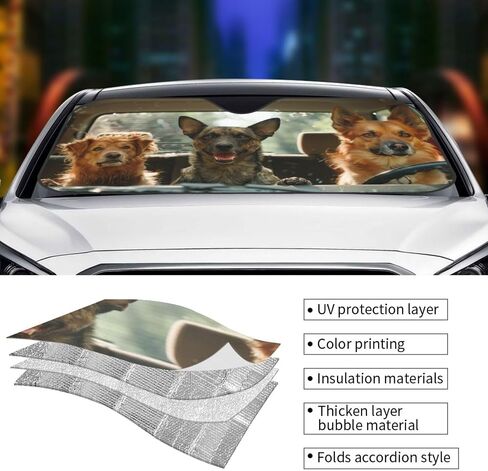 Hawaiian Dog Animal Driving Windshield Sun Shade, Front Window Sunshade Cover Sun Visor Shield Foldable Uv Ray Reflector for Car SUV Truck in Saudi Arabia