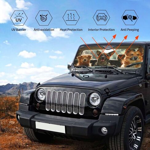 Hawaiian Dog Animal Driving Windshield Sun Shade, Front Window Sunshade Cover Sun Visor Shield Foldable Uv Ray Reflector for Car SUV Truck in Saudi Arabia