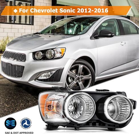 مجموعة مصابيح أمامية لسيارة شيفروليه سونيك 2012-2016 مبيت أسود كهرماني عاكس عدسة واضحة للسائق ومصابيح أمامية جانبية للركاب in Kuwait