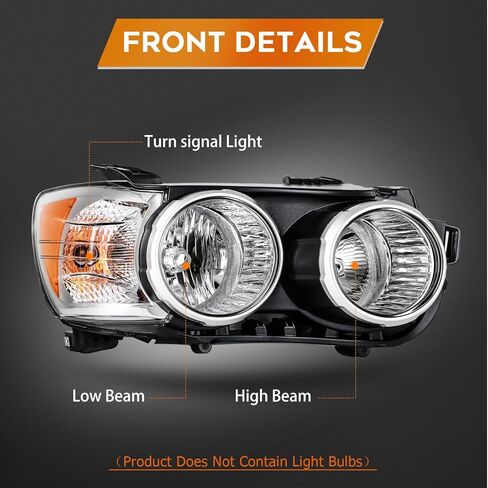 مجموعة مصابيح أمامية لسيارة شيفروليه سونيك 2012-2016 مبيت أسود كهرماني عاكس عدسة واضحة للسائق ومصابيح أمامية جانبية للركاب in Kuwait