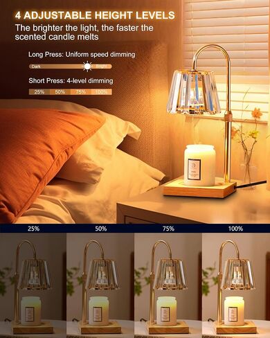 Candle Warmer Lamp with Timer, Candle Lamp Warmer with Dimmer & Height Adjustable, Crystal Lamp Candle Warmer for Jar Candles, Dimmable Candle Warmer Lamp with 3 Bulbs, House Warming Decor Gifts in Saudi Arabia