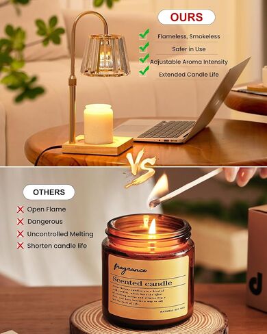 Candle Warmer Lamp with Timer, Candle Lamp Warmer with Dimmer & Height Adjustable, Crystal Lamp Candle Warmer for Jar Candles, Dimmable Candle Warmer Lamp with 3 Bulbs, House Warming Decor Gifts in Saudi Arabia