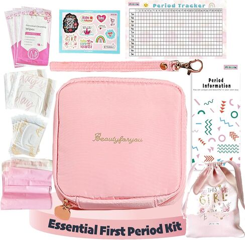 Essential Period Kit for Girls | First Period kit for Girls 10-12 | Period Bags for Teen Girls for School | First Period Gift with Sanitary Pad Storage Bag, Wipes, Period Tracker and More(Mint) in Kuwait