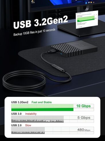 USB C Extension Cable 10FT,USB 3.1 10gbps Male to Female Type C 5A PD100W Fast Charging Cable 4K Video Compatible with Switch,MacBook Pro/Air,iPad Pro,Dell XPS,Surface Book,PSVR2,USB C Hub,iPhone 15 in Saudi Arabia