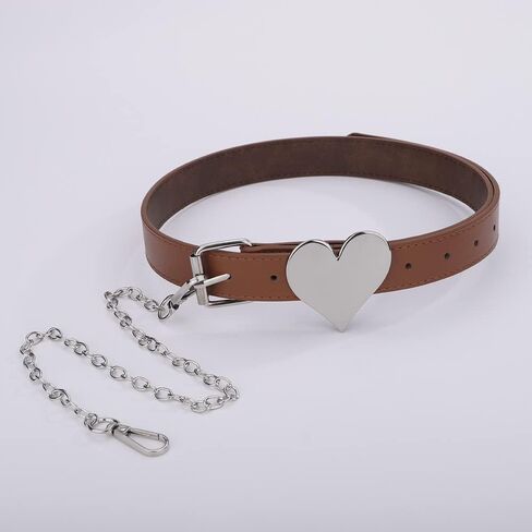 Jumwrit Leather Waist Belt for Dress Jeans Pants Fashion Silver Heart Buckle Ladies Belt with Detachable Chain in Saudi Arabia