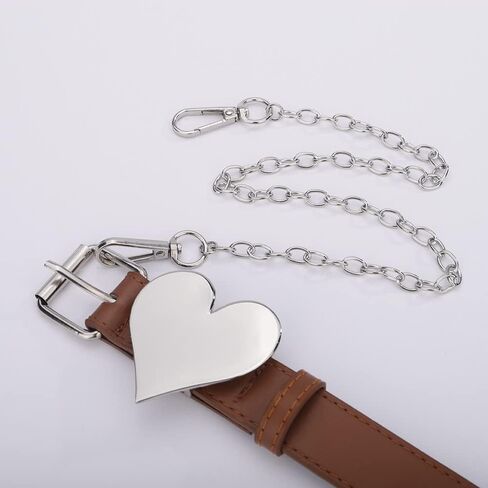 Jumwrit Leather Waist Belt for Dress Jeans Pants Fashion Silver Heart Buckle Ladies Belt with Detachable Chain in Saudi Arabia