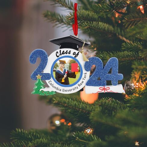 Personalized 2024 Graduation Ornament, Graduation Picture Frame Christmas Tree Ornament, Class of 2024 Ornaments, Keepsake Gift for High School, College Graduate, Masters, PhD, College Students (Blue) in Saudi Arabia