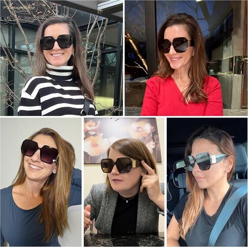 AMOMOMA Vintage Oversized Square Sunglasses for Women,Fashion Big Sun Glasses UV400 Protection AM6636 in Kuwait