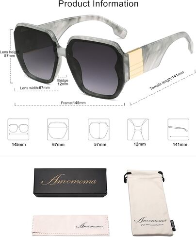 AMOMOMA Vintage Oversized Square Sunglasses for Women,Fashion Big Sun Glasses UV400 Protection AM6636 in Kuwait
