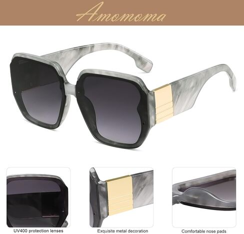 AMOMOMA Vintage Oversized Square Sunglasses for Women,Fashion Big Sun Glasses UV400 Protection AM6636 in Kuwait