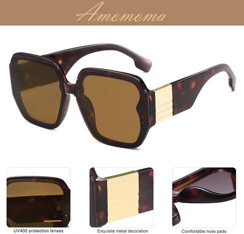 AMOMOMA Vintage Oversized Square Sunglasses for Women,Fashion Big Sun Glasses UV400 Protection AM6636 in Kuwait