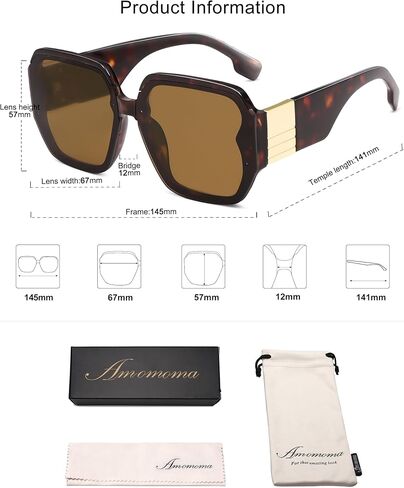 AMOMOMA Vintage Oversized Square Sunglasses for Women,Fashion Big Sun Glasses UV400 Protection AM6636 in Kuwait