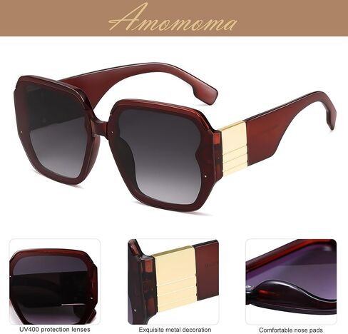 AMOMOMA Vintage Oversized Square Sunglasses for Women,Fashion Big Sun Glasses UV400 Protection AM6636 in Kuwait