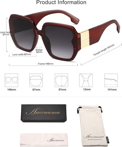 AMOMOMA Vintage Oversized Square Sunglasses for Women,Fashion Big Sun Glasses UV400 Protection AM6636 in Kuwait