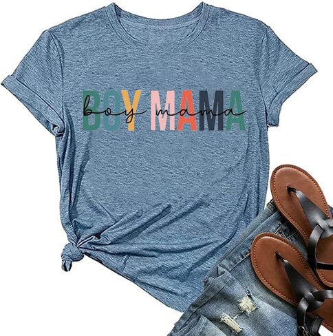 Boy Mama Tshirt Women Mother's Day Shirts Funny Letter Print Tee Tops Mom of Boys Shirts Summer Short Sleeve T-Shirt in Saudi Arabia