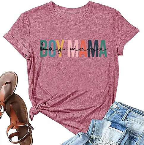 Boy Mama Tshirt Women Mother's Day Shirts Funny Letter Print Tee Tops Mom of Boys Shirts Summer Short Sleeve T-Shirt in Saudi Arabia