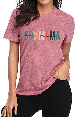 Boy Mama Tshirt Women Mother's Day Shirts Funny Letter Print Tee Tops Mom of Boys Shirts Summer Short Sleeve T-Shirt in Saudi Arabia