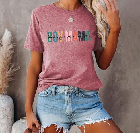 Boy Mama Tshirt Women Mother's Day Shirts Funny Letter Print Tee Tops Mom of Boys Shirts Summer Short Sleeve T-Shirt in Saudi Arabia
