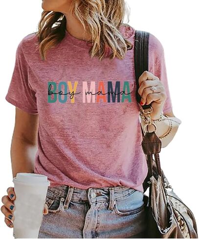 Boy Mama Tshirt Women Mother's Day Shirts Funny Letter Print Tee Tops Mom of Boys Shirts Summer Short Sleeve T-Shirt in Saudi Arabia
