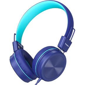 Cowyawn Kids Headphones, Toddler Headphones with Safe Volume Limiter 94dB, Wired School Headphones for Kid with Adjustable and Flexible Design for Boys and Girls -Blue