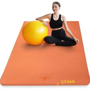 Hatha Yoga Large TPE Yoga Mat 6'x4'x1/2" Extra Thick Non-Slip Exercise Mat - for Yoga Pilates & Home Gym Workouts