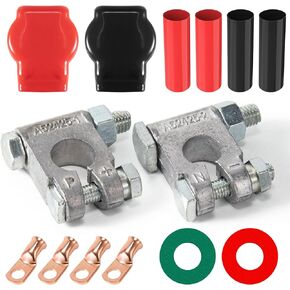 Battery Terminal Connectors, Military Spec Positive Negative Heavy Duty Battery Terminals with Cover, Copper Lugs, Heatshrink, Anti Corrosion Washer for Vessels Cars Boats RVs