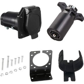 NEWSUN® Enhanced Blade Connector 7-Pin Trailer Plug with 7-Way Connector & Vehicle Socket - Complete Mounting Bracket Kits, Ultimate Towing Experience for Truck, Trailer, RVS, Camper