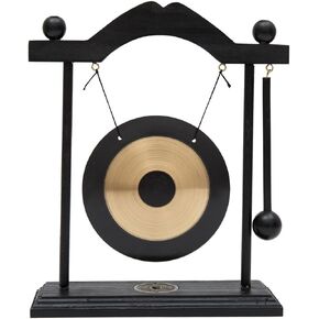 THY COLLECTIBLES Zen Art Brass Feng Shui Desktop Gong with Rammer Tai Ji Circle W10 x H8.5 x D2.75