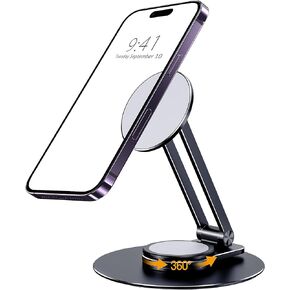 CreaDream Magnetic Desk Phone Stand for iPhone, Aluminum Phone Stand Holder Dock with 360°Rotation Base Adjustable Foldable, Compatible with iPhone 15 14 13 12 Pro, Pro Max, Plus, Mini, Magsafe Case