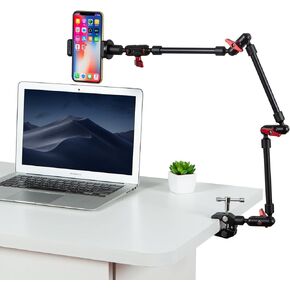 Adjustable Articulating Magic Arm with Clamp and Phone Holder Clip for Desk Mount, Desk Stand, Cell Phone Tripod