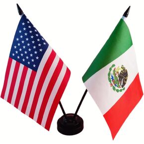 US American & Mexico Friendship Table Flag, American & Mexico Desk Flag, Mexican Flags For Room Display, American & Mexico Twin Desk Flag Set- Miniature American & Mexican Combination Flag