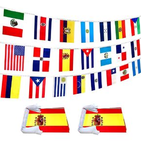LoveVC 2 Set 22 Spanish Language Speaking Countries Flags Banner String for Classroom Latin American Latino Bunting Flags,60 Feet
