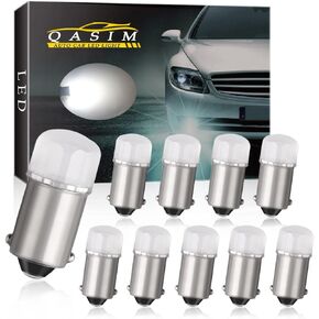 QasimLed Bayonet BA9 BA9S 53 57 1895 64111 T4W Super Stable and Bright Led Bulbs Exterior Marker Indicator Interior Reverse Side Corner Light White 12V DC 10pcs
