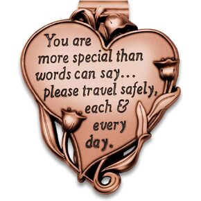 Heart-Shaped Visor Clip Car Visor Medal Accessories Bless Driving Safety Prayer Gift for Parent, Family, Friend, Teen, New and Old Driver (Brass Color)