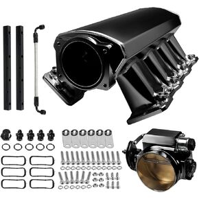Endxedo 102mm Intake Manifold with Fuel Rails Kit + Throttle Body TPS IAC Compatible with Chevrolet Corvette Chevy SSR Cadillac CTS Pontiac GTO Firebird Saab 9-7X for LS1 LS2 LS6 5.3L 6.0L 5.7L Black