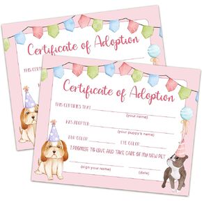 Pet Adoption Certificate Adopt A Pet Certificate for Girl - Puppy Dog Adoption Party Decorations - Puppy Birthday Party Favors - Lets Pawty Party Supplies, 10 Adoption Certificates (CC03)
