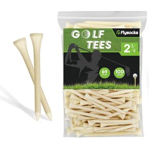 Flysocks 100 حزمة من تي شيرتات الجولف الاحترافية من الخيزران الطبيعي/الخشب، تي شيرتات جولف 3 1/4 بوصة و2 3/4 بوصة، تي شيرتات جولف طويلة تقلل من الدوران الجانبي والاحتكاك in Kuwait