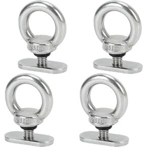 Pack of 4 Stainless Steel Kayak Track Mount Tie Down Eyelet to Hold Bungee Cord or Ropes, Canoe Boat Kayak Rail Accessory