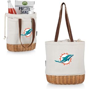 PICNIC TIME NFL Miami Dolphins Pico Willow and Canvas Insulated Lunch Basket, Natural Canvas, (Natural Canvas)
