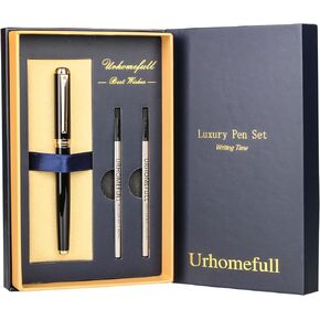 Stunning Luxury Rollerball Pen with 24K Gold Trim,Switzerland Tip with Black Ink Refills, Perfect BallPonit Pen Gift Set for Men Women, Fancy Writing Set for Business,Gloss Black