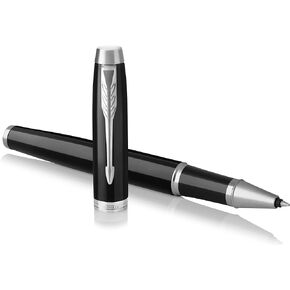 PARKER IM Rollerball Pen, Black Lacquer Gold Trim with Fine Point Black Ink Refill, Gift Box (1931659), Black and Gold