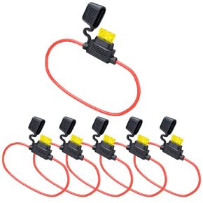 6 Pack Inline Fuse Holder Kit - 14AWG Waterproof Pigtail Wire Loop with 20A Standard Blade Fuses ATC/ATO