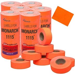 Perco White Pricing Labels for Monarch 1115 Price Gun - 10 Rolls, 15,000 Price Marking Labels